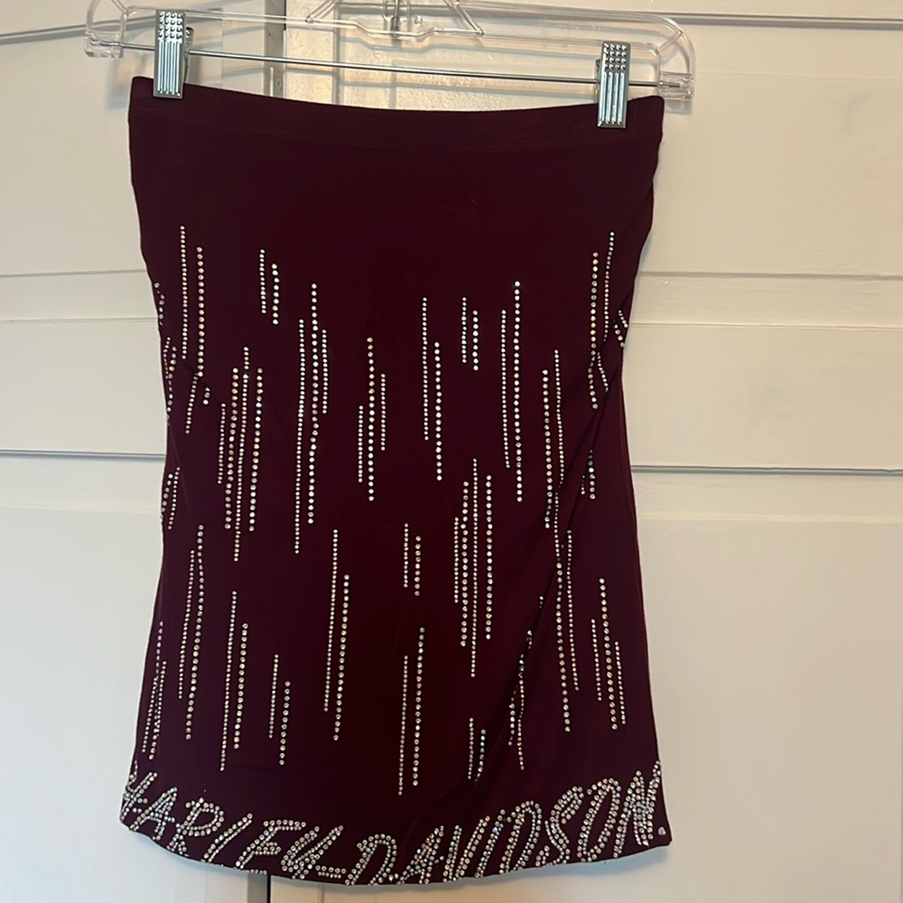 Harley Davison Burgundy tube top with bling.